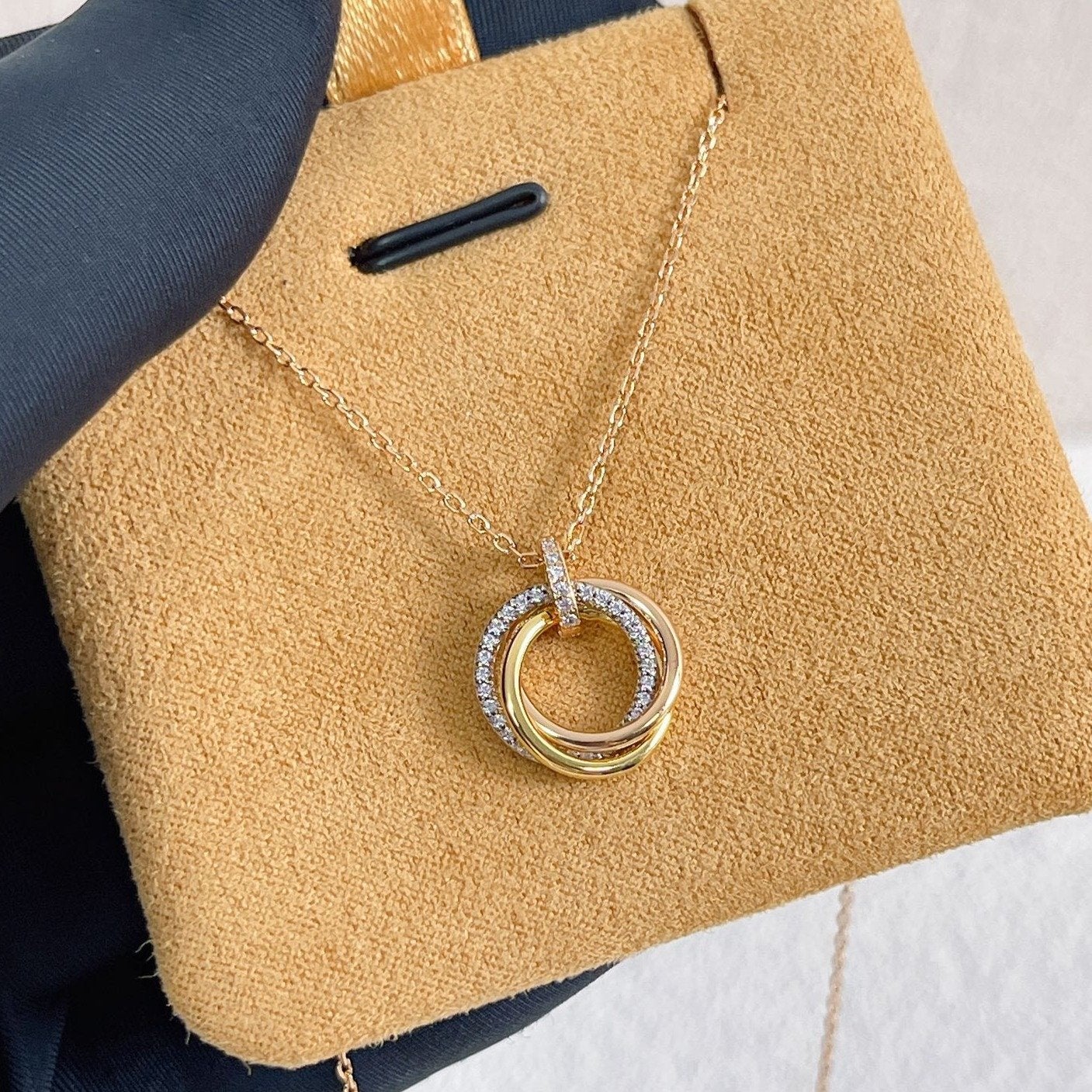 TimiTRINITY NECKLACE SILVER GOLD PINK GOLD DIAMONDS