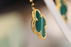 TimiCLOVER EARRINGS GOLD MALACHITE DIAMOND 3 MOTIF