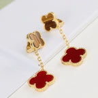 TimiCLOVER  2 MOTIF  TIGER EYE CARNELIAN EARRINGS