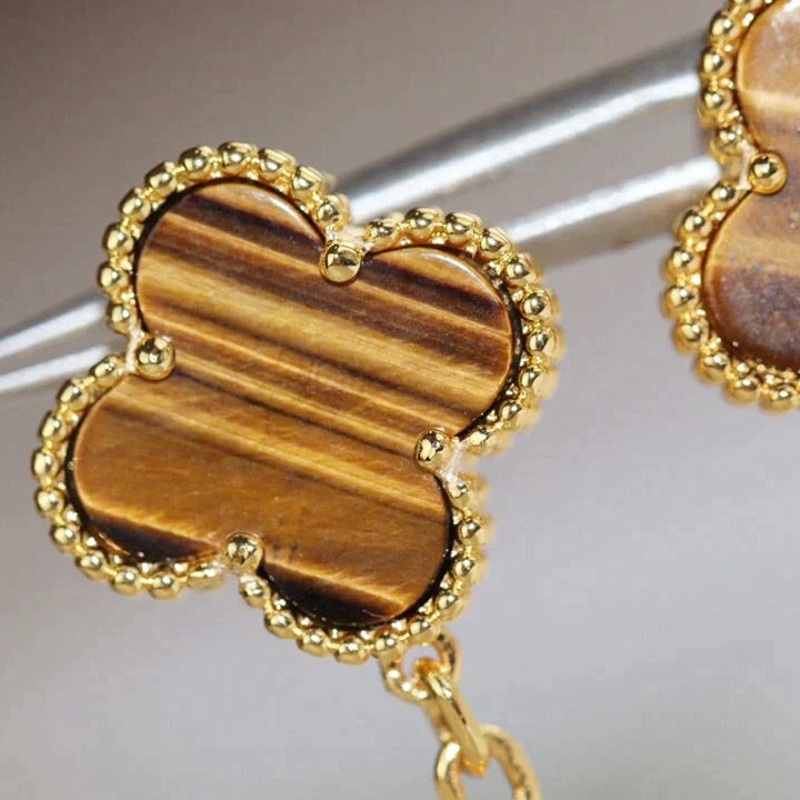 TimiCLOVER  2 MOTIF  TIGER EYE CARNELIAN EARRINGS