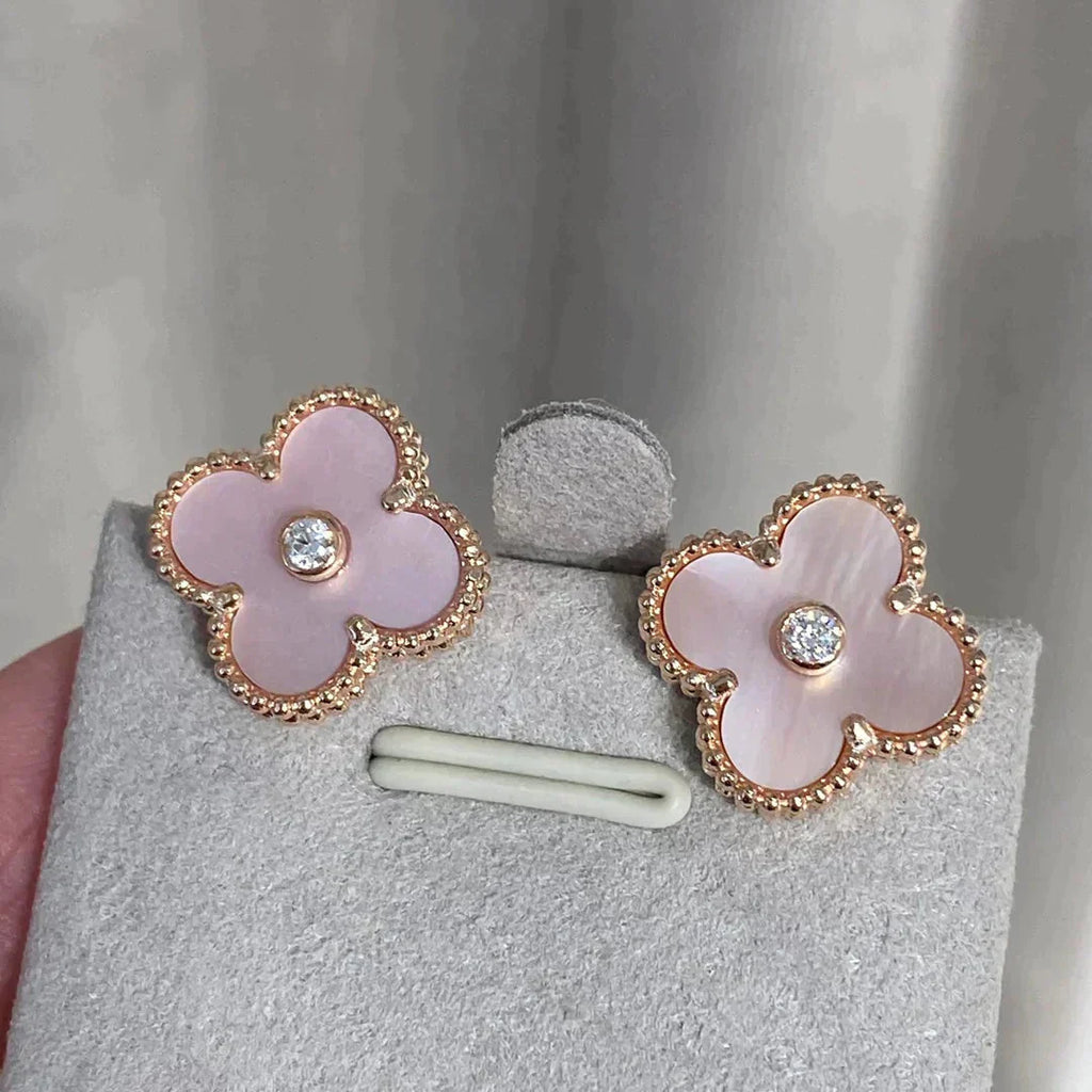 TimiCLOVER MEDIUM 1 MOTIFS  PINK MOP DIAMOND EARRINGS