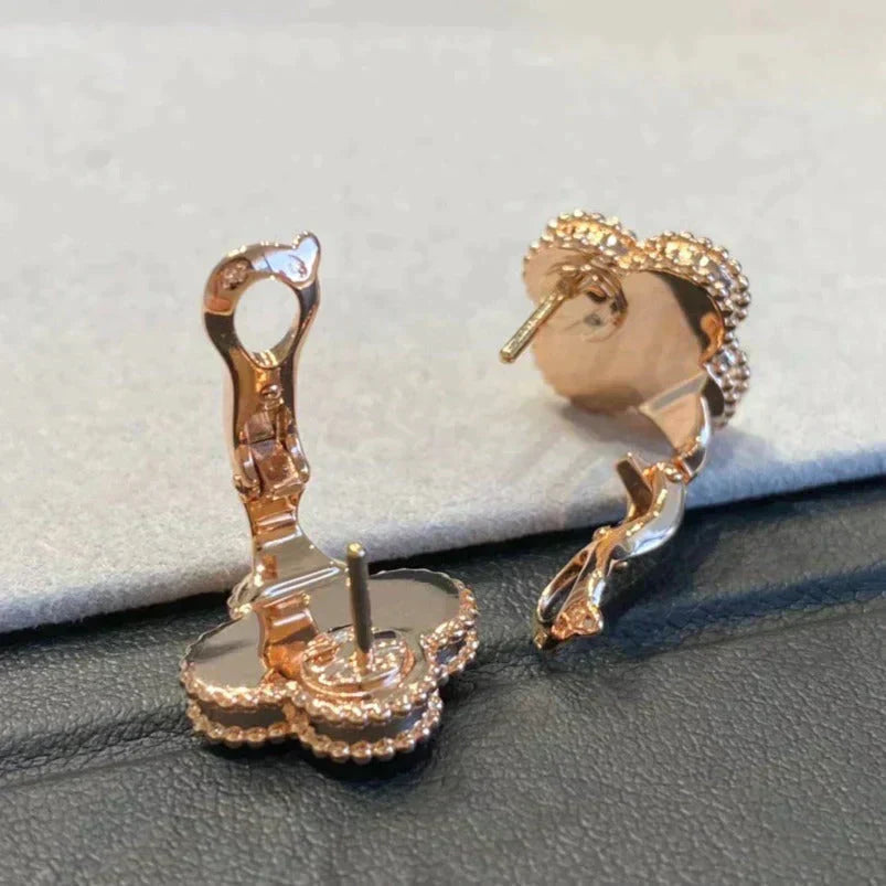 TimiCLOVER MEDIUM 1 MOTIFS GRAY MOP  DIAMOND EARRINGS