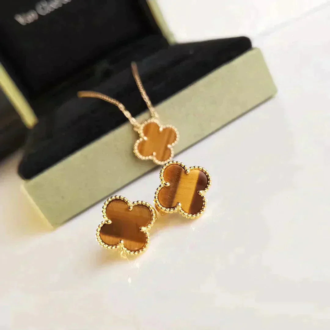 TimiCLOVER MEDIUM 1 MOTIFS TIGER EYE EARRINGS