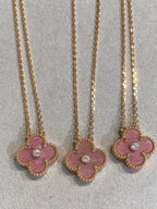 TimiCLOVER 15MM DIAMOND RHODONITE NECKLACE