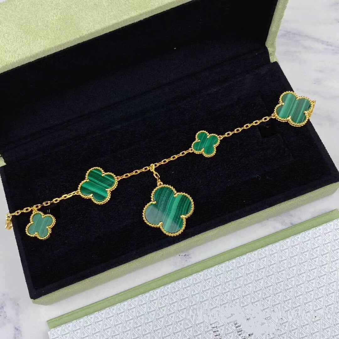 ¡®Timi¡¯MAGIC CLOVER MALACHITE GOLD BRACELET 5 MOTIFS