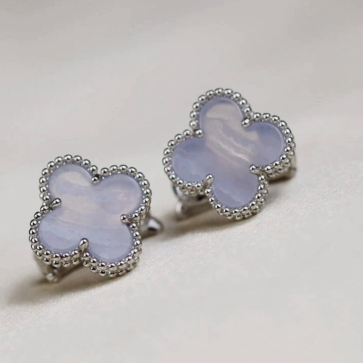 TimiCLOVER MEDIUM 1 MOTIFS  WHITE MOP EARRINGS SILVER