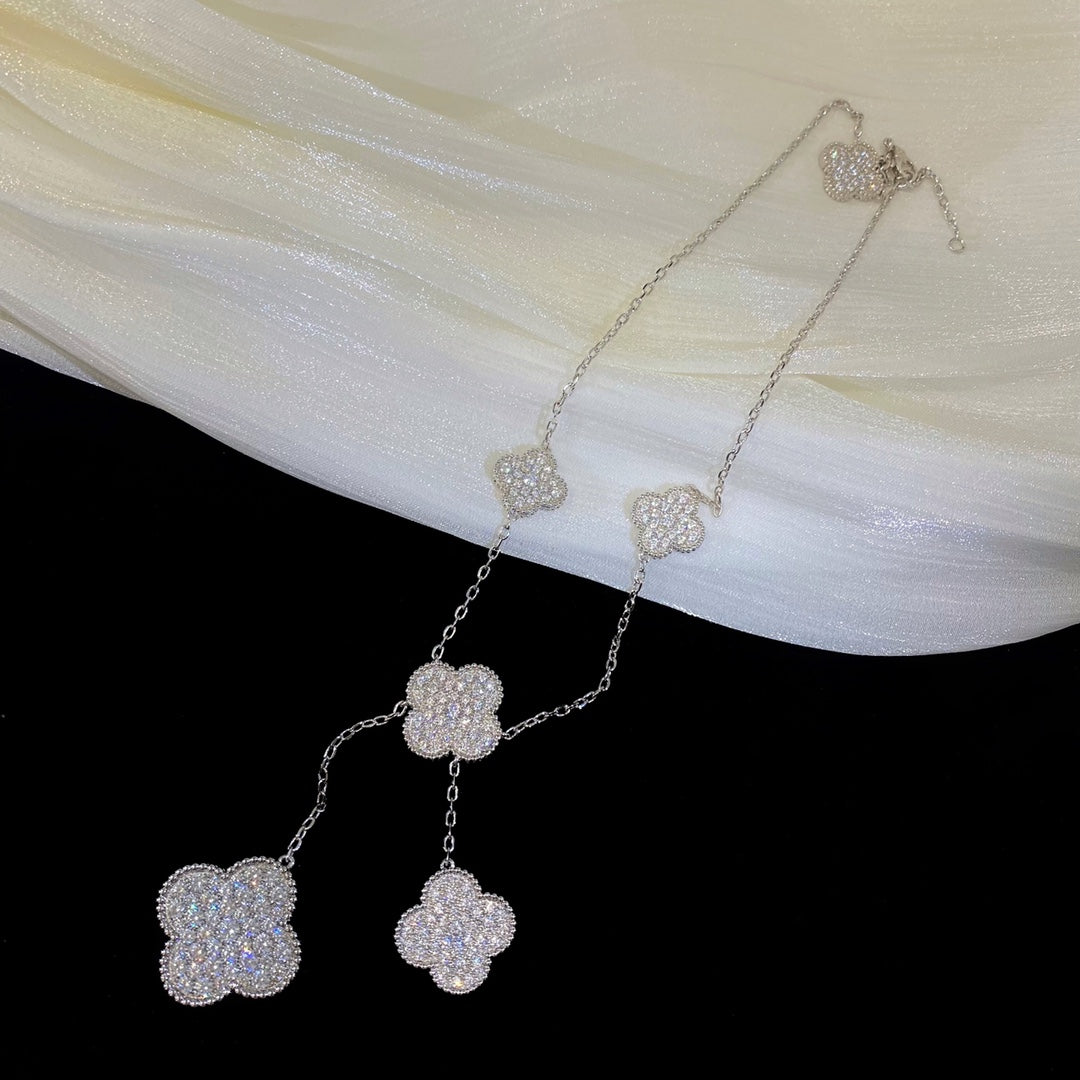 TimiCLOVER 5 MOTIFS SILVER DIAMONDS NECKLACE