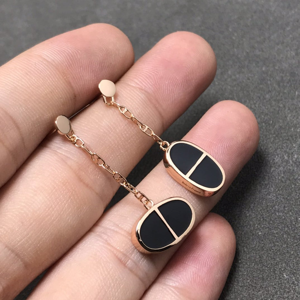 TimiCHAINE VERSO BLACK CERAMIC SILVER EARRINGS