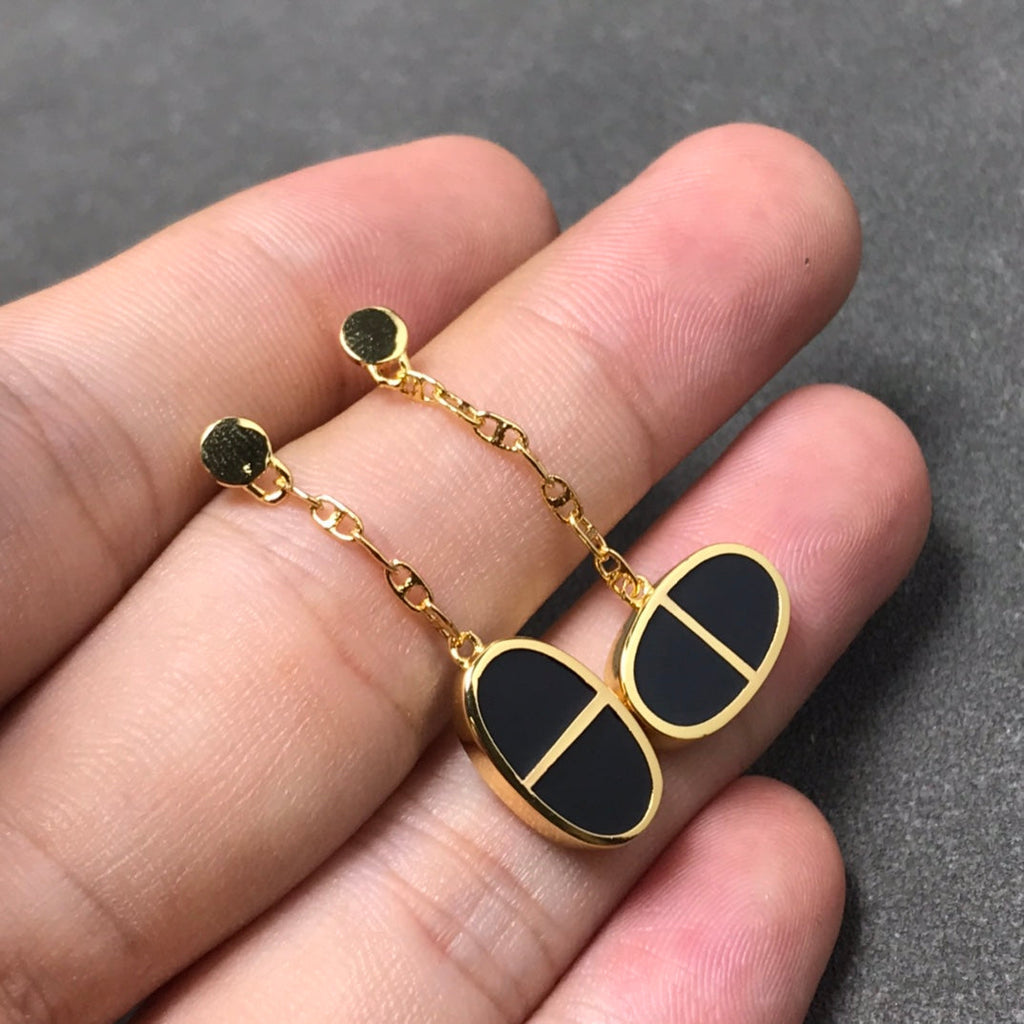 TimiCHAINE VERSO BLACK CERAMIC SILVER EARRINGS