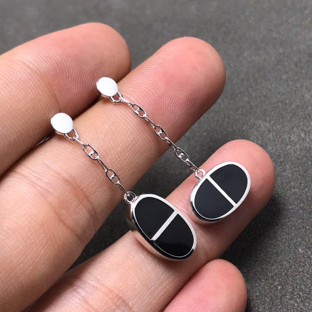 TimiCHAINE VERSO BLACK CERAMIC SILVER EARRINGS
