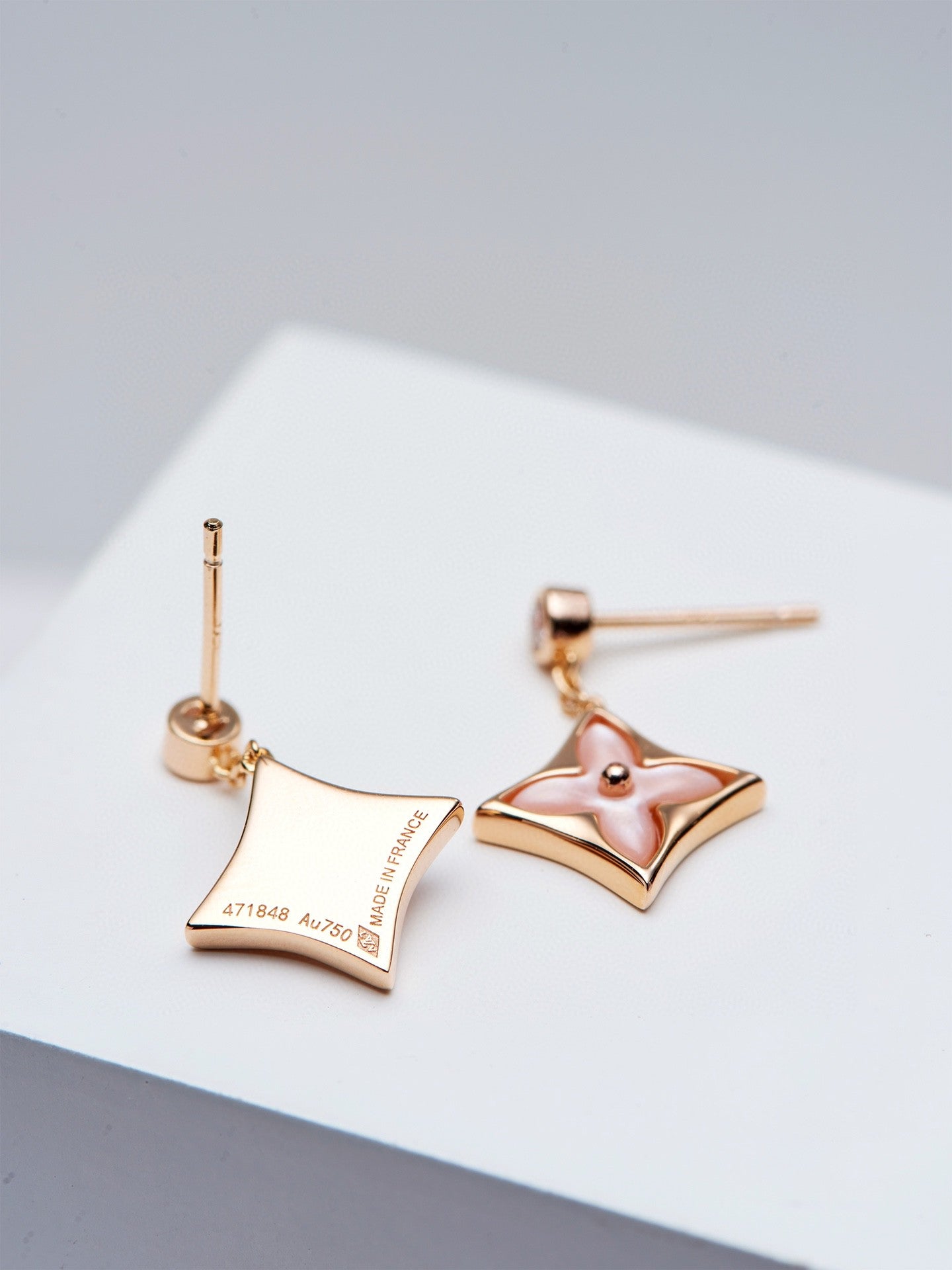 TimiDOUBLE STAR PINK GOLD MOP DROP EARRINGS