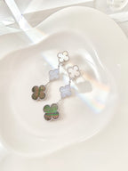 TimiCLOVER 3 MOTIFS CHALCEDONY DARK MOP SILVER EARRINGS