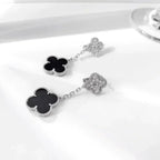 TimiCLOVER 2 MOTIFS  DIAMOND ONYX EARRINGS SILVER