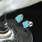 TimiCLOVER MINI 9.5MM ONYX STUD EARRINGS SILVER