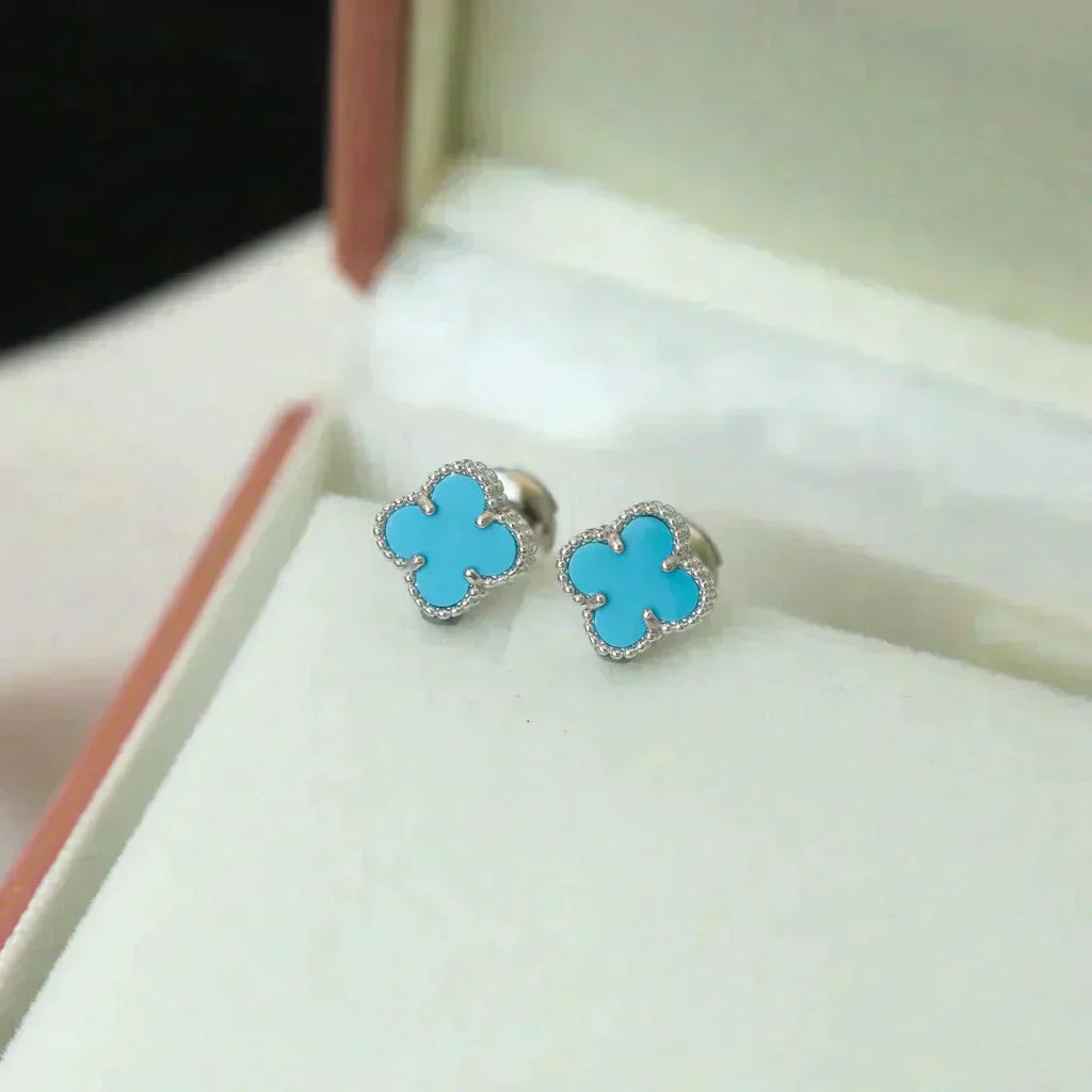 TimiCLOVER MINI 9.5MM ONYX STUD EARRINGS SILVER