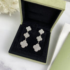 TimiCLOVER 3 MOTIF DIAMOND SILVER DROP EARRINGS