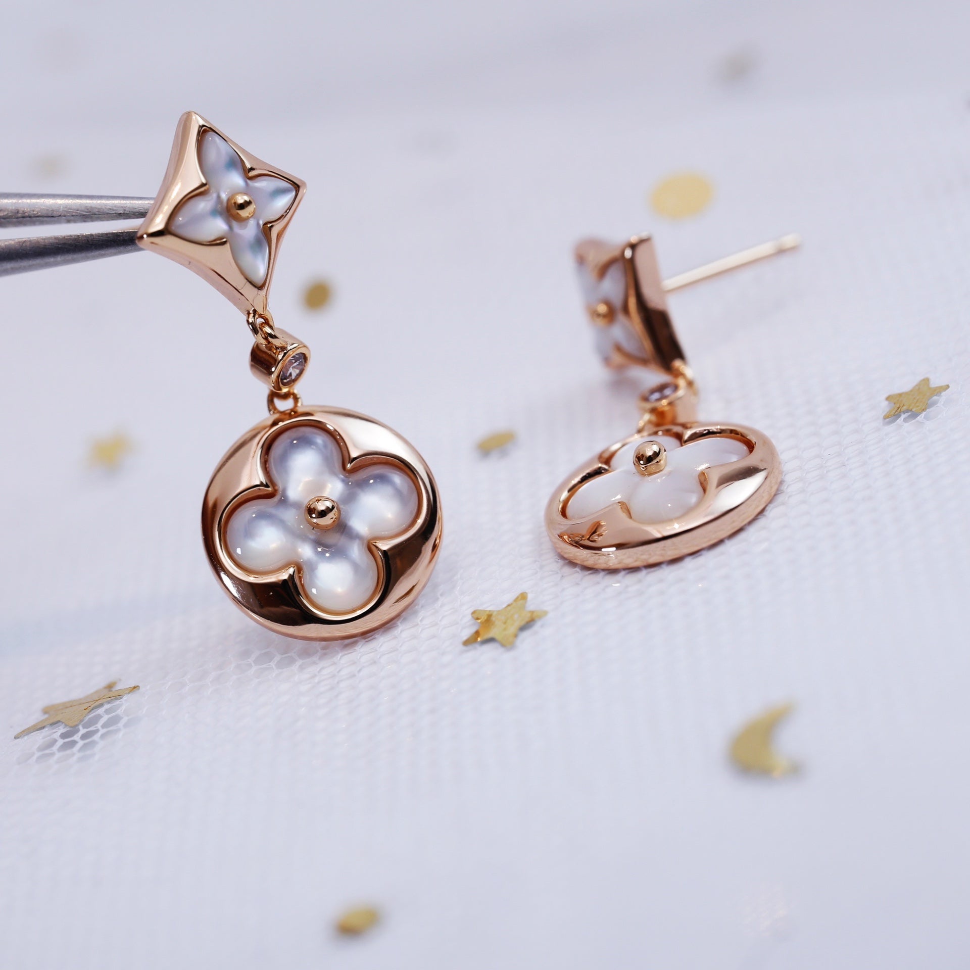 TimiSTAR AND SUN PINK GOLD MOP DROP EARRINGS