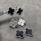 TimiCLOVER 3 MOTIF DIAMOND ONYX SILVER EARRINGS