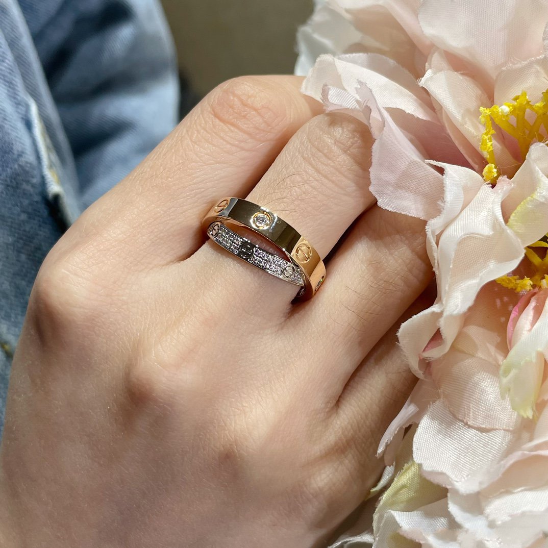 TimiLOVE PINK GOLD SILVER DIAMOND DOUBLE RING