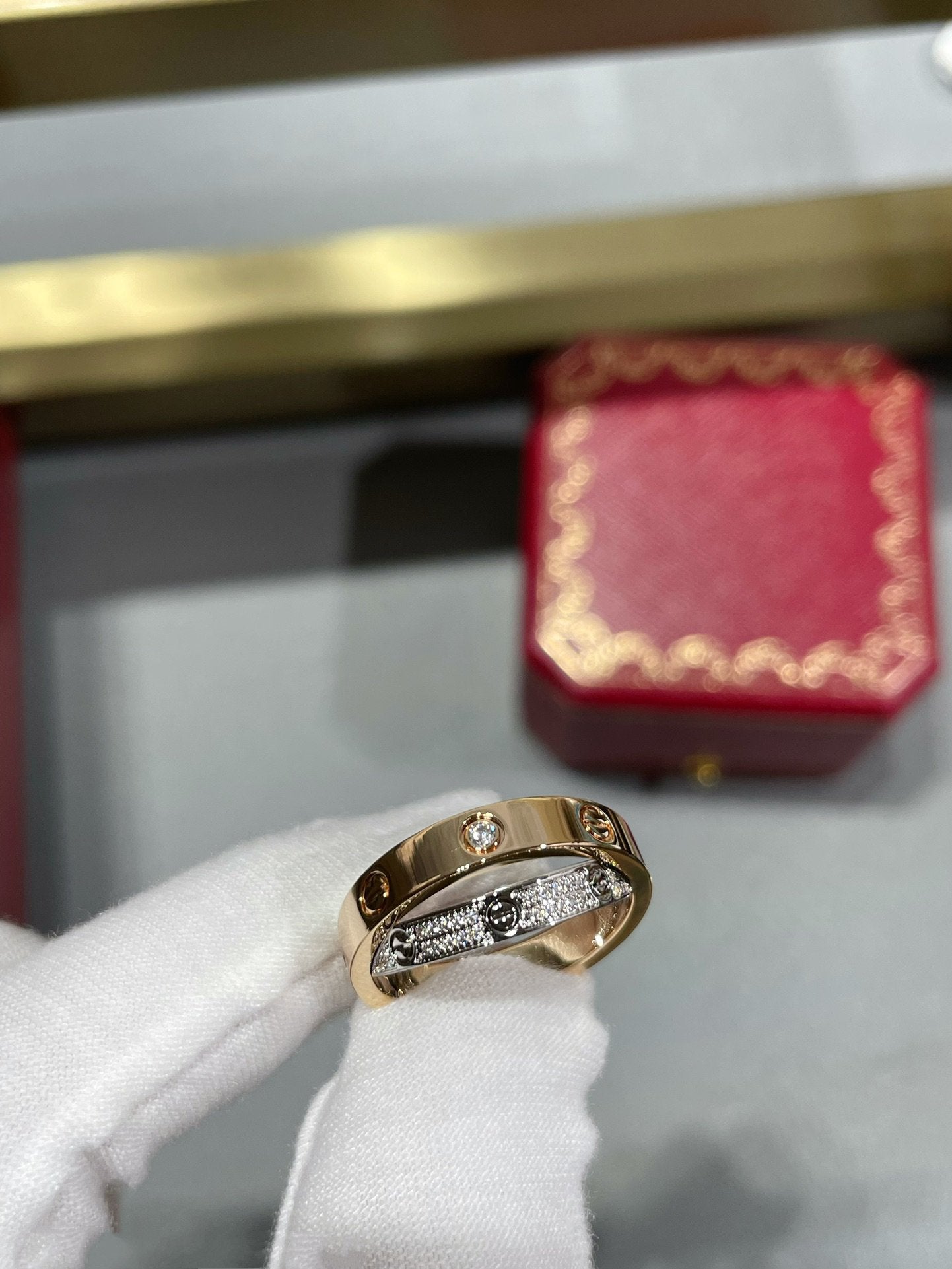 TimiLOVE PINK GOLD SILVER DIAMOND DOUBLE RING