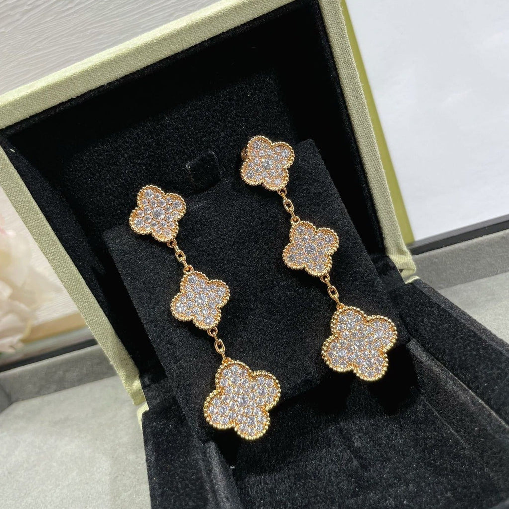 TimiCLOVER 3 MOTIFS DIAMOND PAVED ROSE GOLD EARRINGS