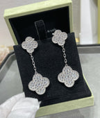 TimiCLOVER 2 MOTIFS DIAMOND PAVED SILVER EARRINGS