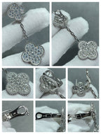 TimiCLOVER 2 MOTIFS DIAMOND PAVED SILVER EARRINGS