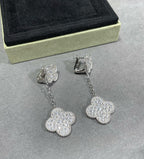 TimiCLOVER 2 MOTIFS DIAMOND PAVED SILVER EARRINGS