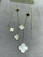 TimiCLOVER 6 MOTIF MOP ONYX GOLD NECKLACE