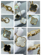 TimiCLOVER 6 MOTIF MOP ONYX GOLD NECKLACE