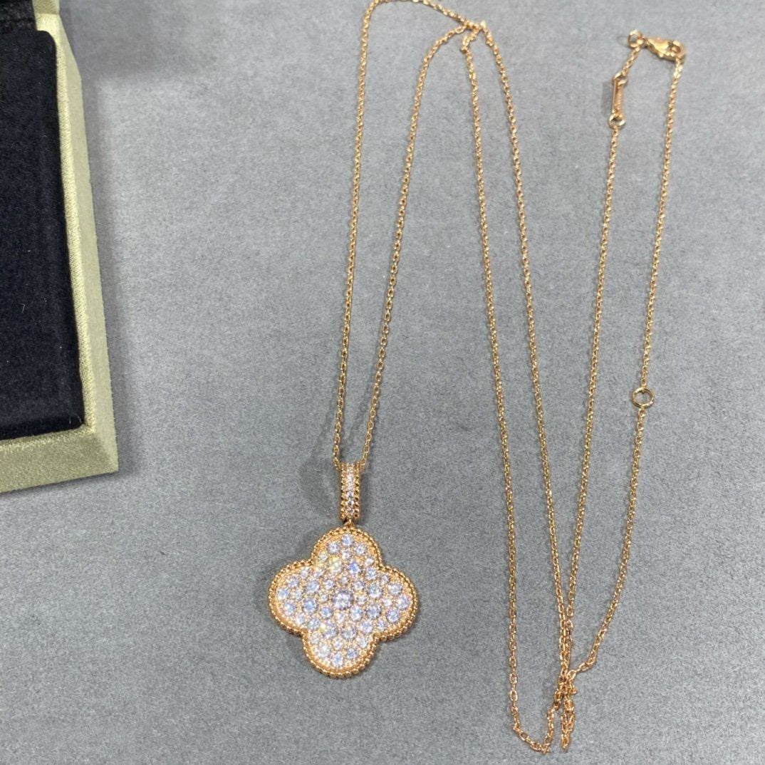 TimiCLOVER 25MM LARGE PEDANT DIAMOND PAVED LONG NECKLACE