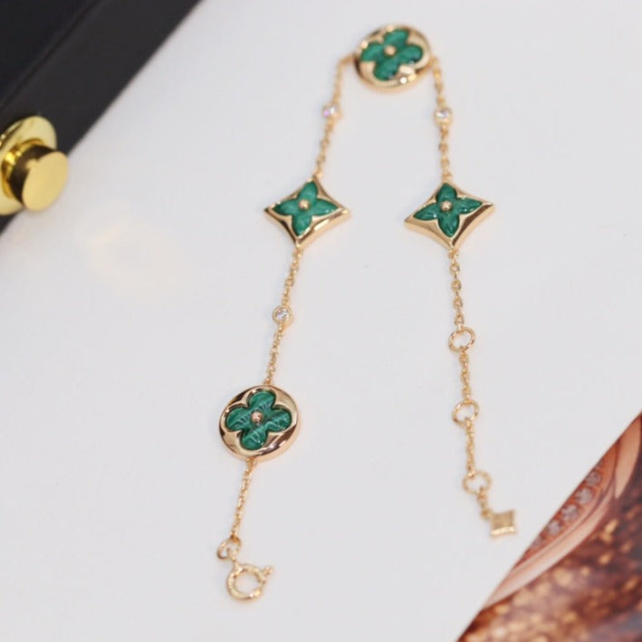TimiSTAR AND SUN 4 MOTIF PINK GOLD MALACHITE BRACELET