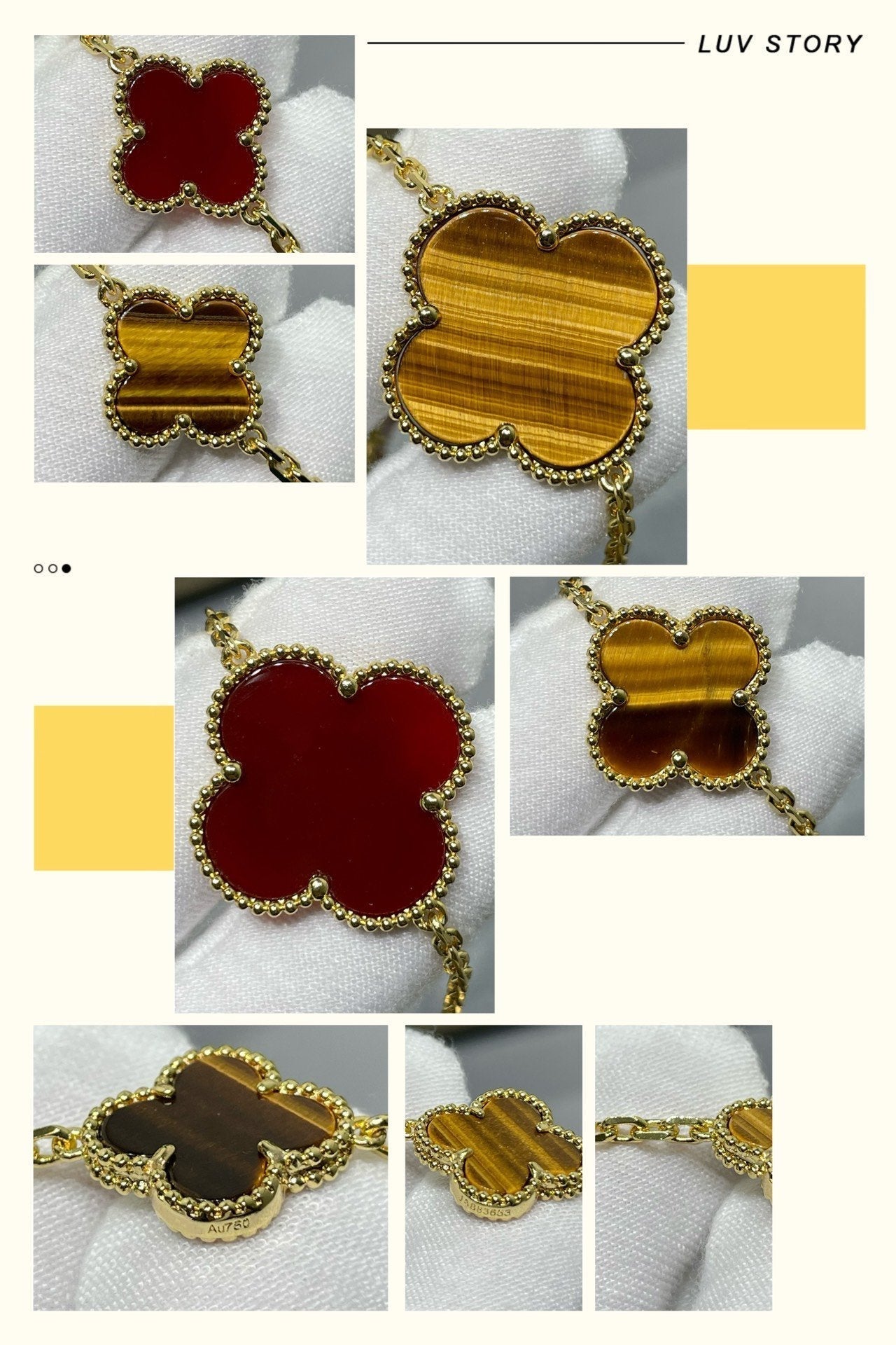 TimiCLOVER 16 MOTIF CARNELIAN TIGER EYE ROSE GOLD NECKLACE