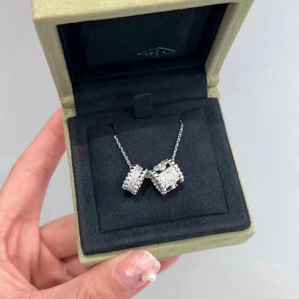 TimiPERLEE DOUBLE PENDANT SILVER DIAMOND NECKLACE