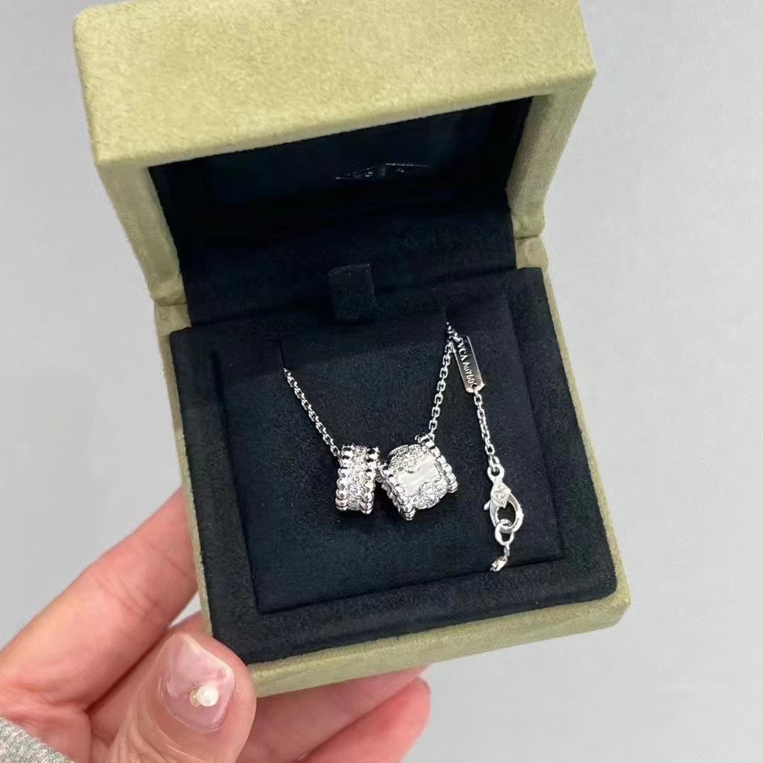 TimiPERLEE DOUBLE PENDANT SILVER DIAMOND NECKLACE