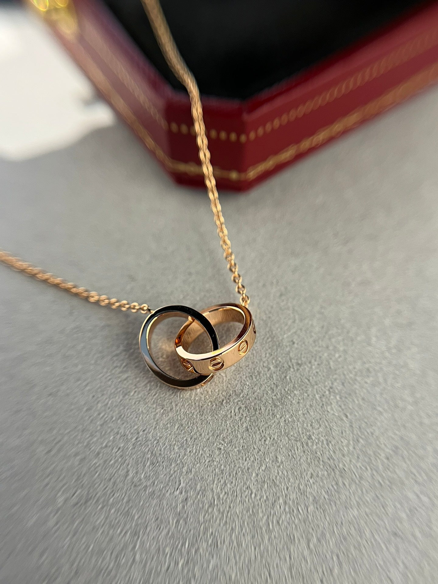 TimiLOVE NECKLACE DOUBLE RING PINK GOLD
