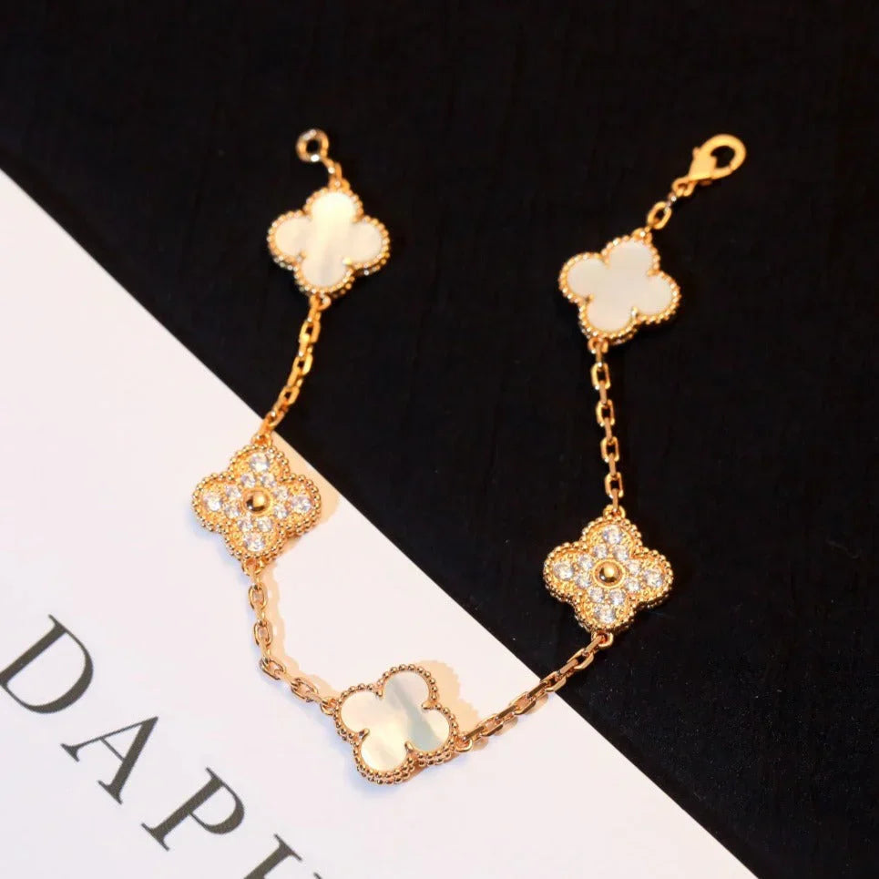 [Timi]New CLOVER WHITE PEARL MOP 5 MOTIF BRACELET COLLECTION