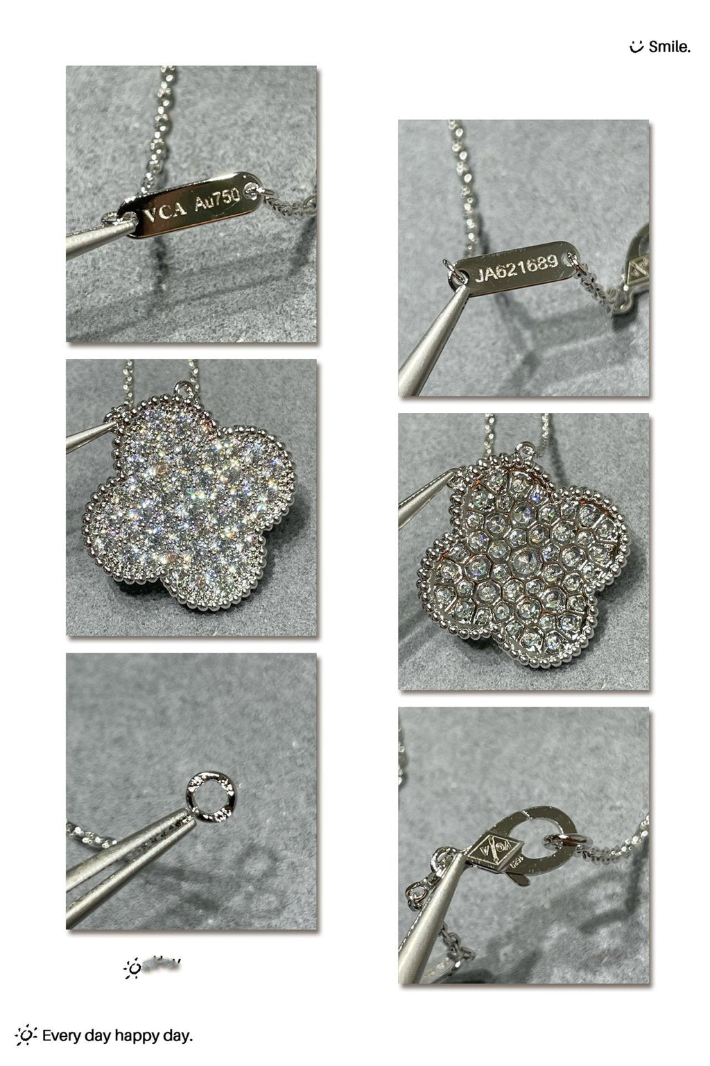 TimiCLOVER 25MM LARGE PENDANT DIAMOND PAVED SILVER NECKLACE