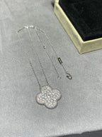 TimiCLOVER 25MM LARGE PENDANT DIAMOND PAVED SILVER NECKLACE