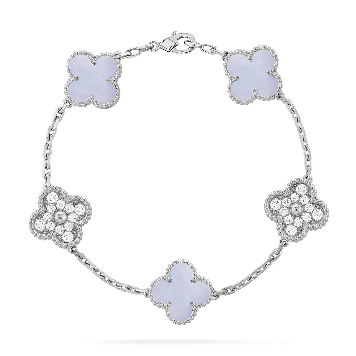 [Timi]New  CLOVER 5 MOTIF PURPLE CHALCEDONY BRACELET COLLECTION