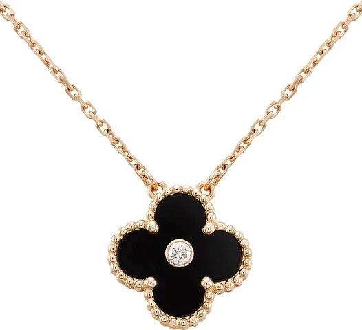 TimiCLOVER 15MM DIAMOND ONYX NECKLACE