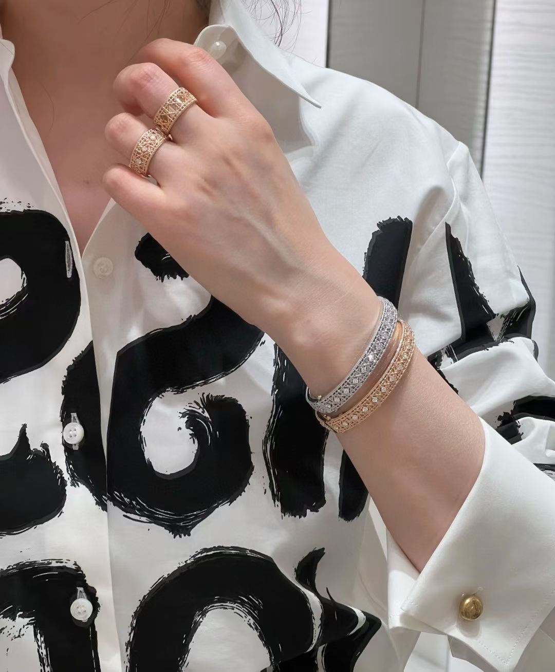 [Timi]2026 WOVEN-PATTERN BRACELET SET WITH FULL DIAMOND INLAY THREE-COLORS