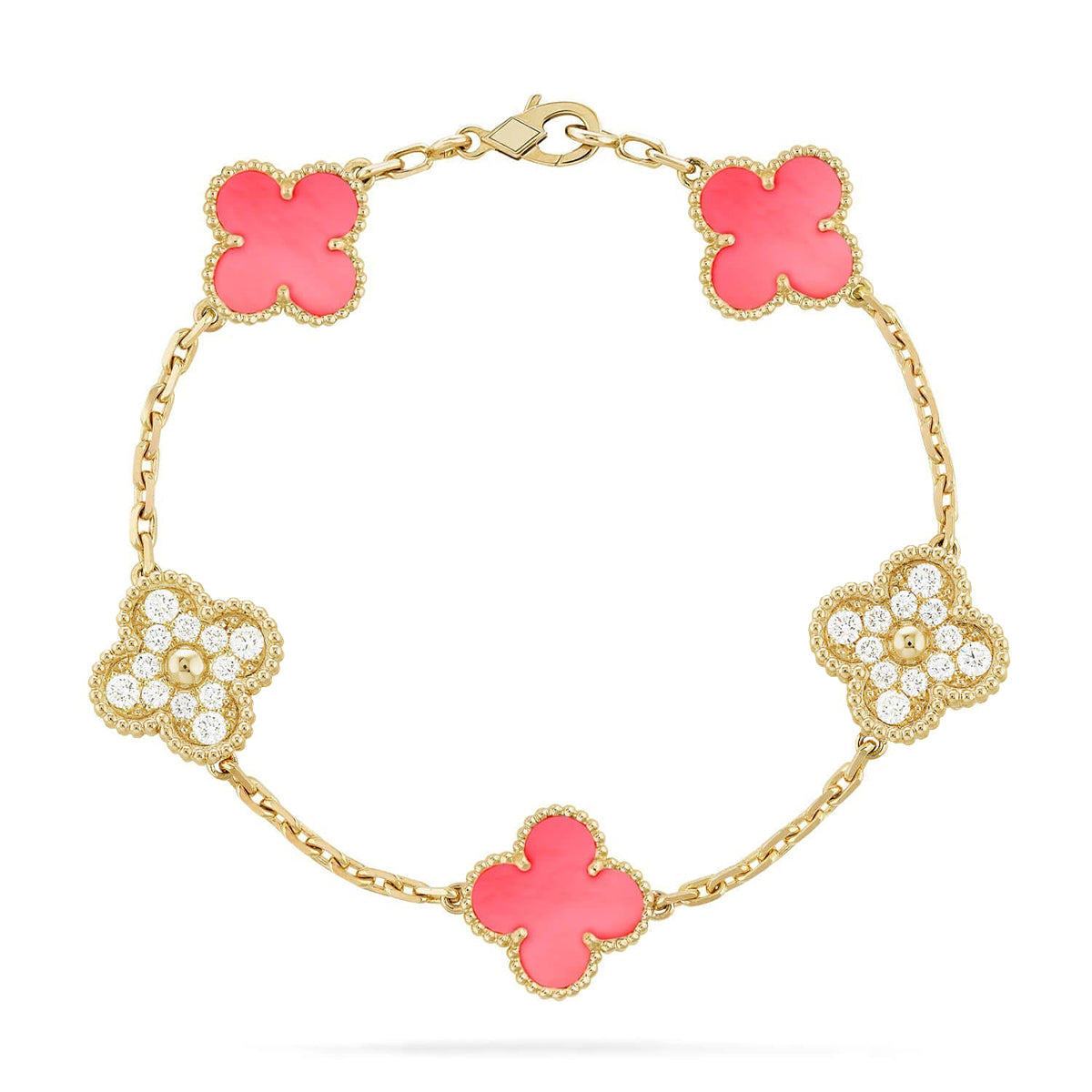 [Timi]New  CLOVER 5 MOTIFS  PINK MOP BRACELET COLLECTION
