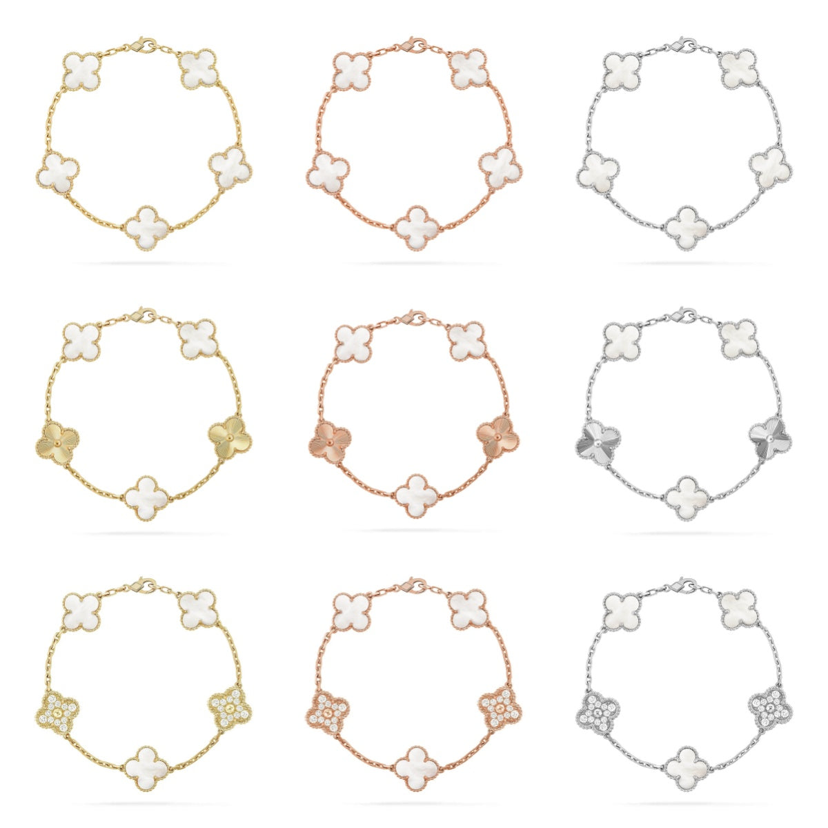 [Timi]New CLOVER WHITE PEARL MOP 5 MOTIF BRACELET COLLECTION