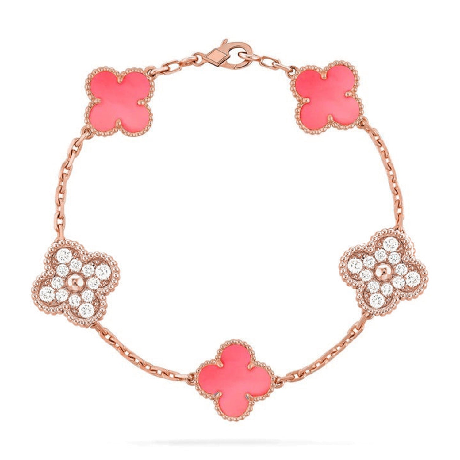[Timi]New  CLOVER 5 MOTIFS  PINK MOP BRACELET COLLECTION