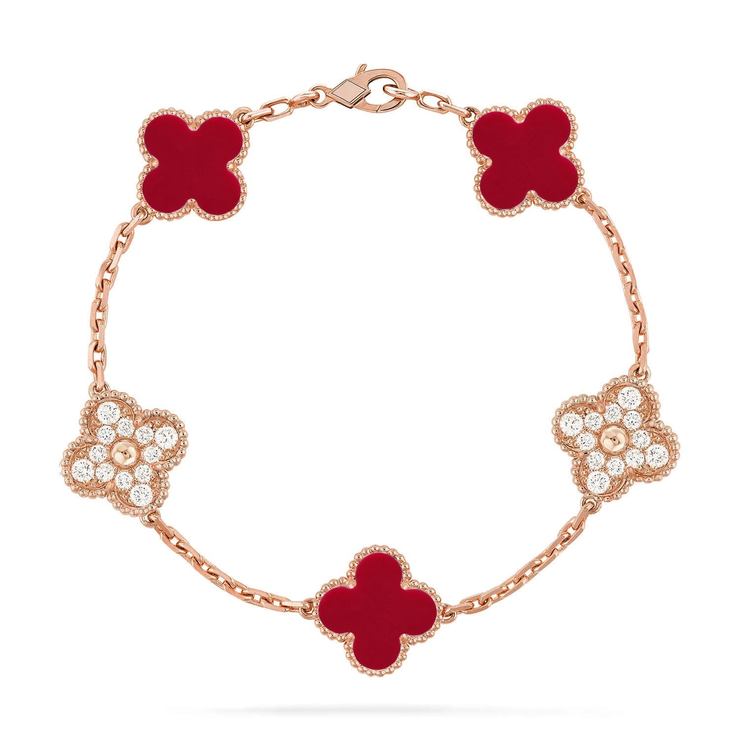 [Timi]New  CLOVER 5 MOTIF RED CORNELIAN BRACELET COLLECTION