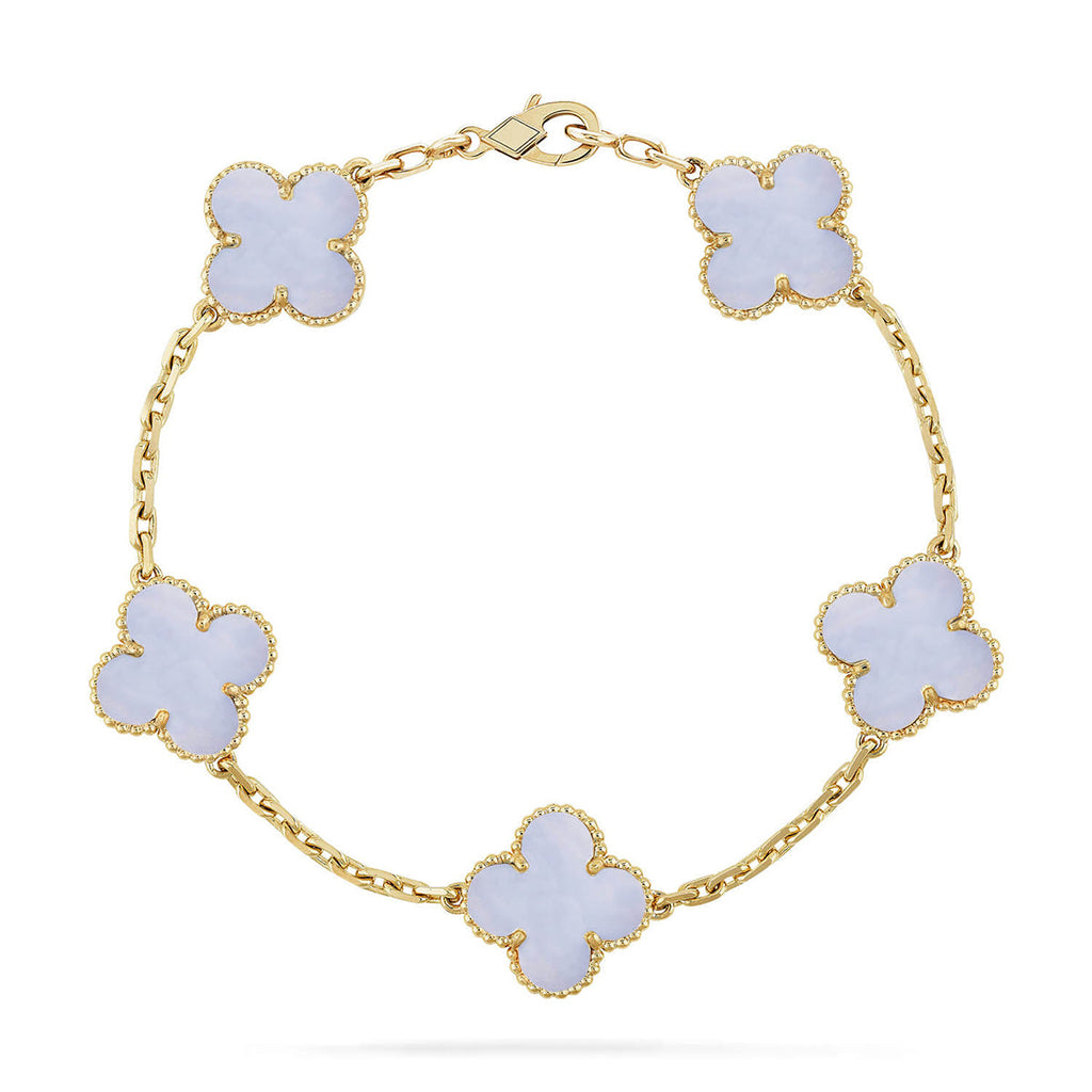 [Timi]New  CLOVER 5 MOTIF PURPLE CHALCEDONY BRACELET COLLECTION