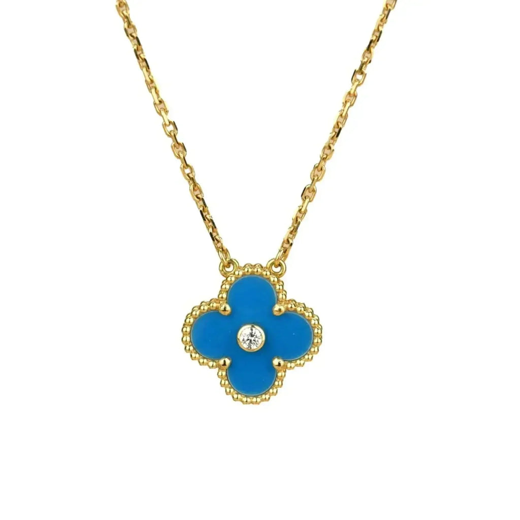 TimiCLOVER 15MM DIAMOND AND BLUE AGATE NECKLACE