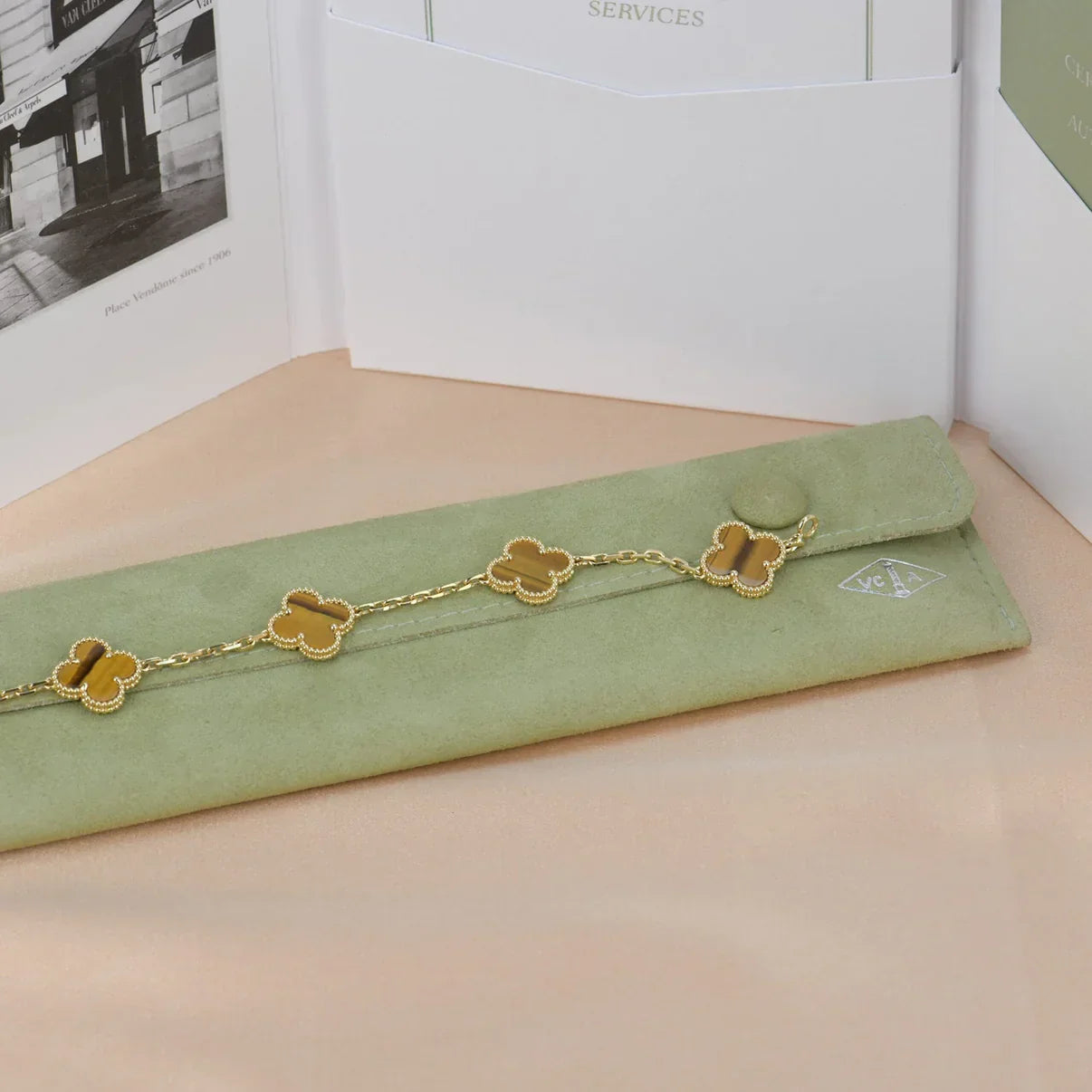 [Timi]New  CLOVER 5 MOTIFS TIGER EYE BRACELET COLLECTION