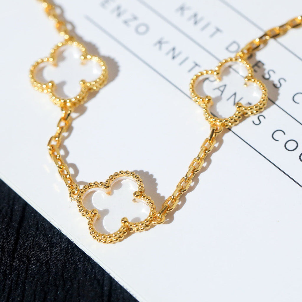 [Timi]New CLOVER 5 MOTIF ROCK CRYSTAL BRACELET